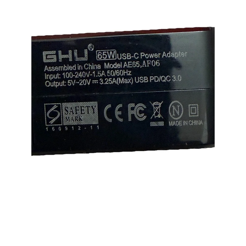 GHU 65W USB-C Power Adapter PD Charger with USB-C Cable for Laptop Tablet